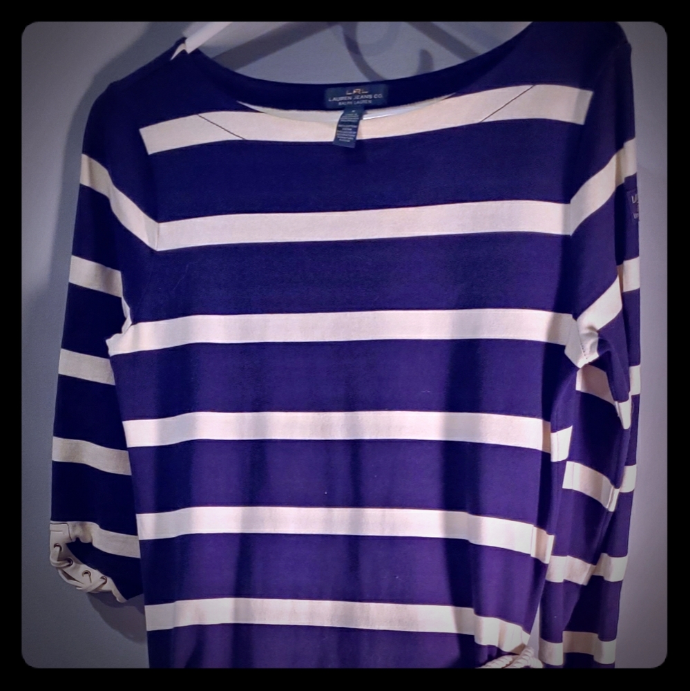 Blue and white dress with stripes